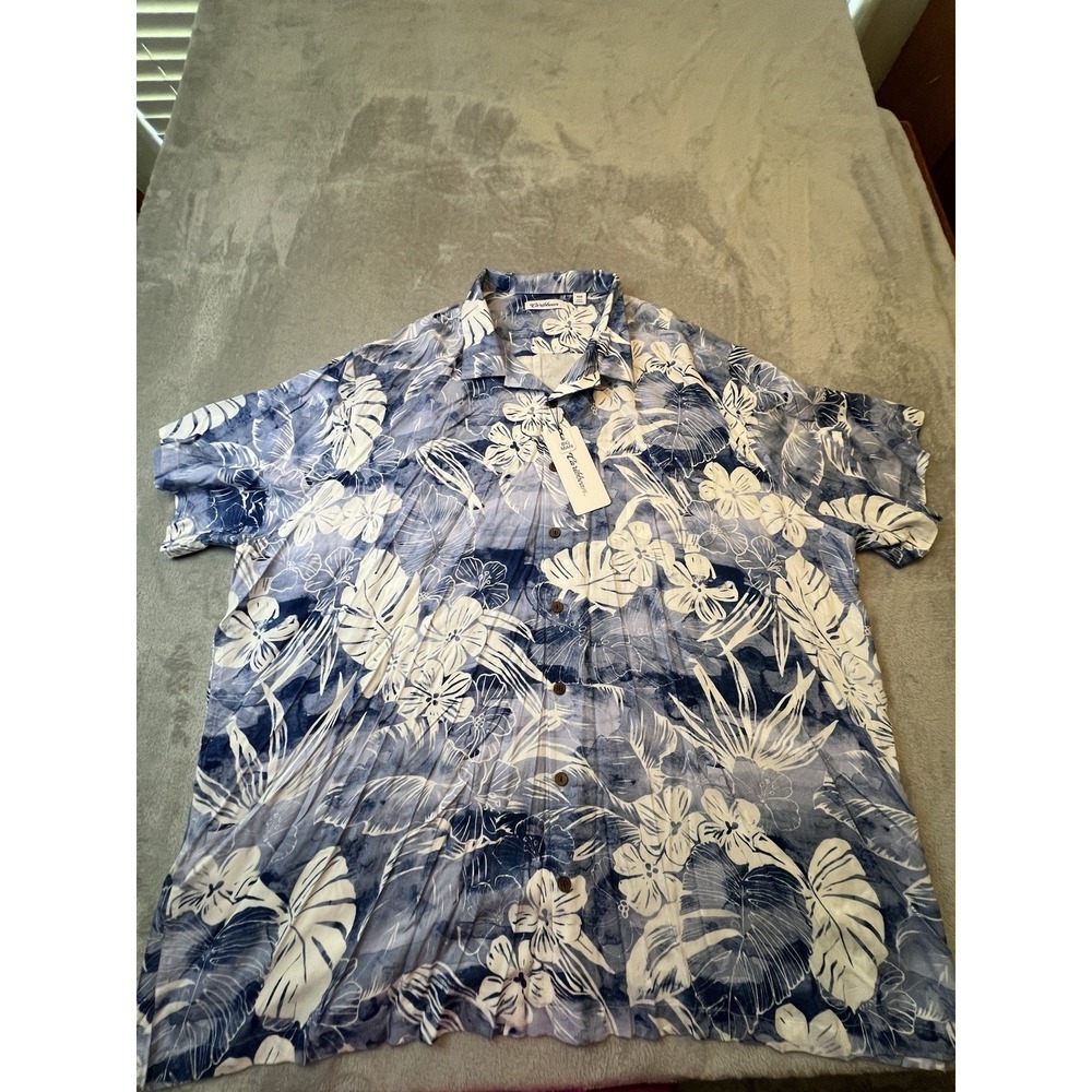 Caribbean Mens Shirt 4XB Blue Foral Tropical F Hawaiian Camp Big Tall Button Up